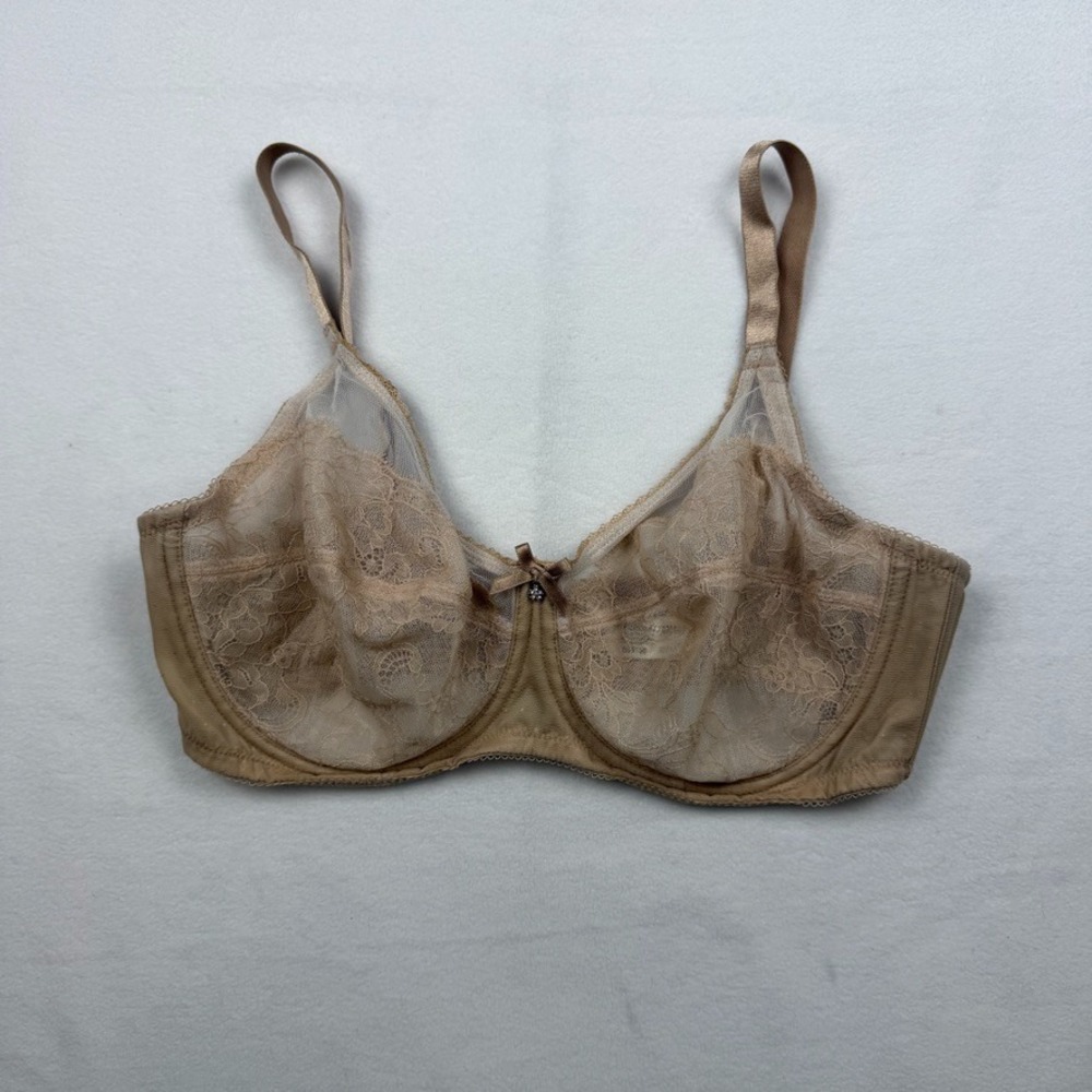 Wacoal Balconette Bra Womens 38D Beige Sheer Unlined Underwire Mesh Lace